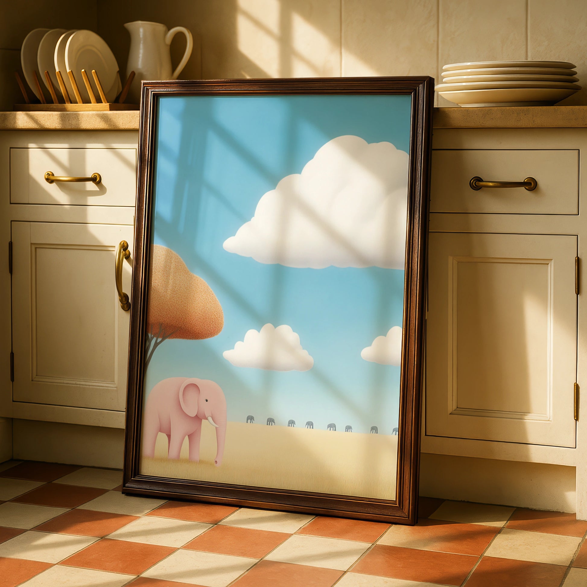 Elephant Nursery Wall Art, Pink Elephant Print, Safari Kids Room Poster, Baby Animal Decor