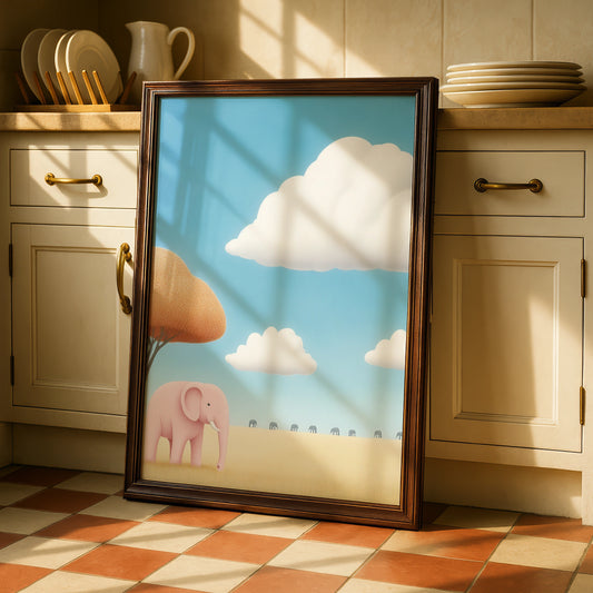 Elephant Nursery Wall Art, Pink Elephant Print, Safari Kids Room Poster, Baby Animal Decor