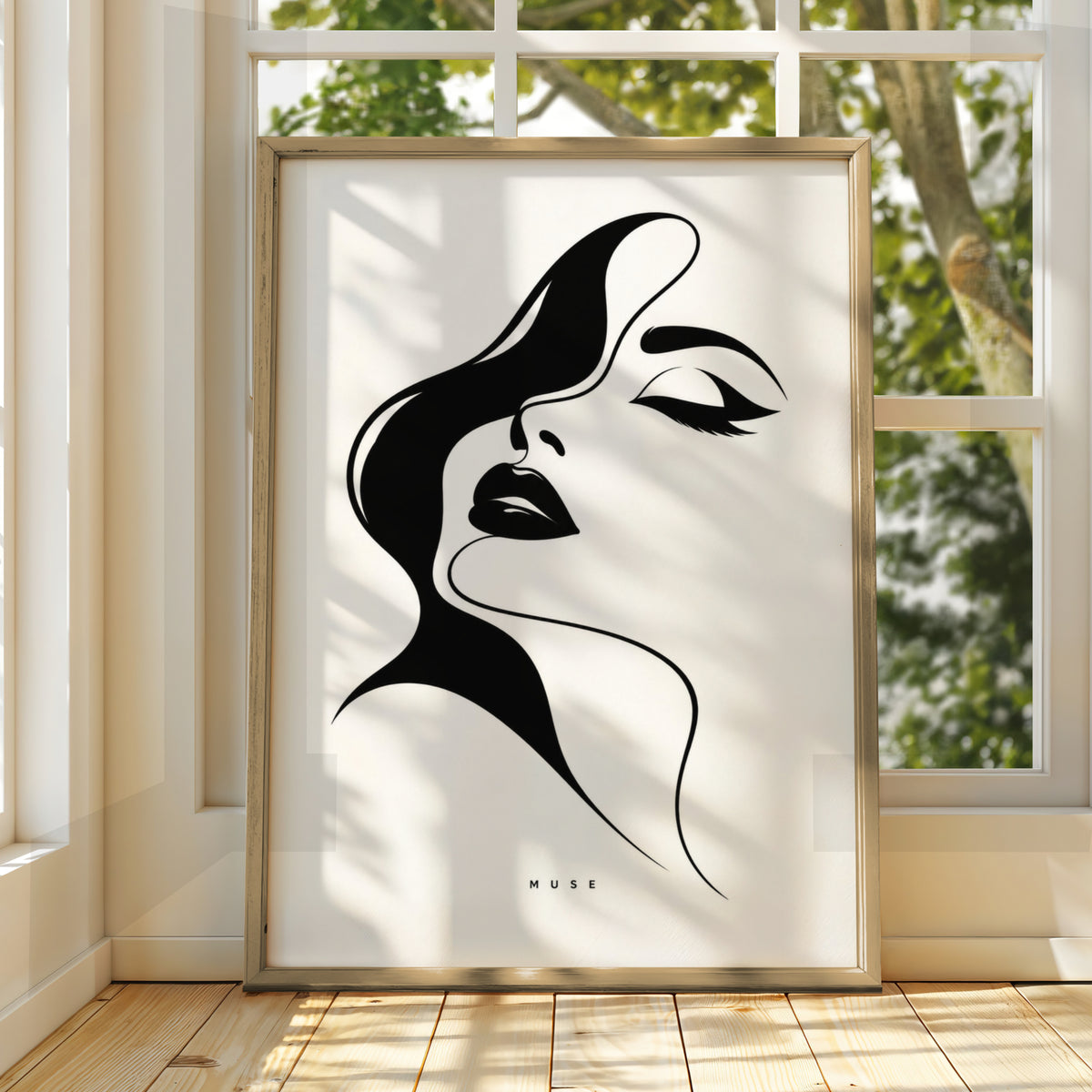 Muse Woman Face Line Art, Monochrome Wall Art, Minimalist Black and White Poster, Gallery Wall Print