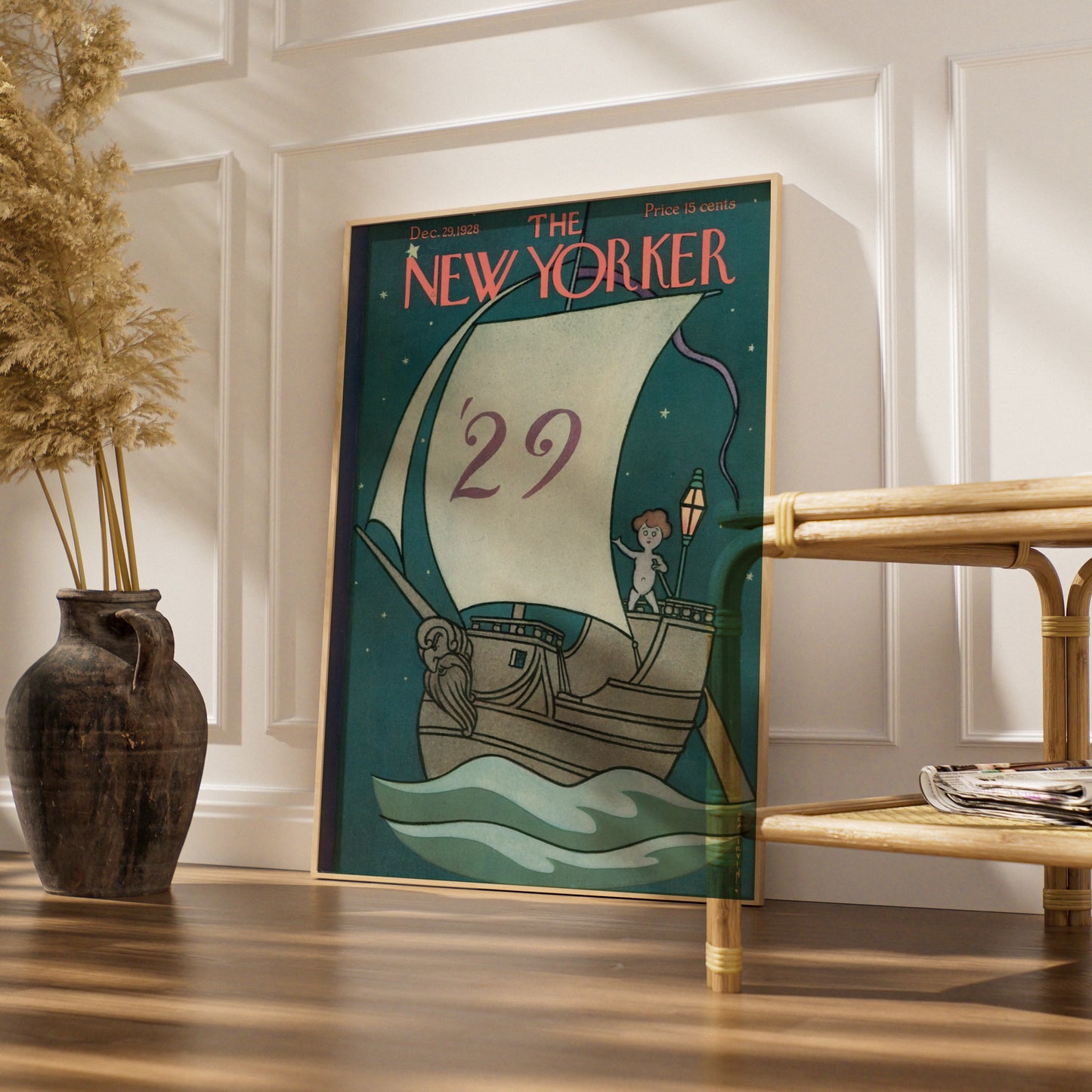 The New Yorker December 1928 Cover Poster, Vintage Sailing Ship New Year Art Print