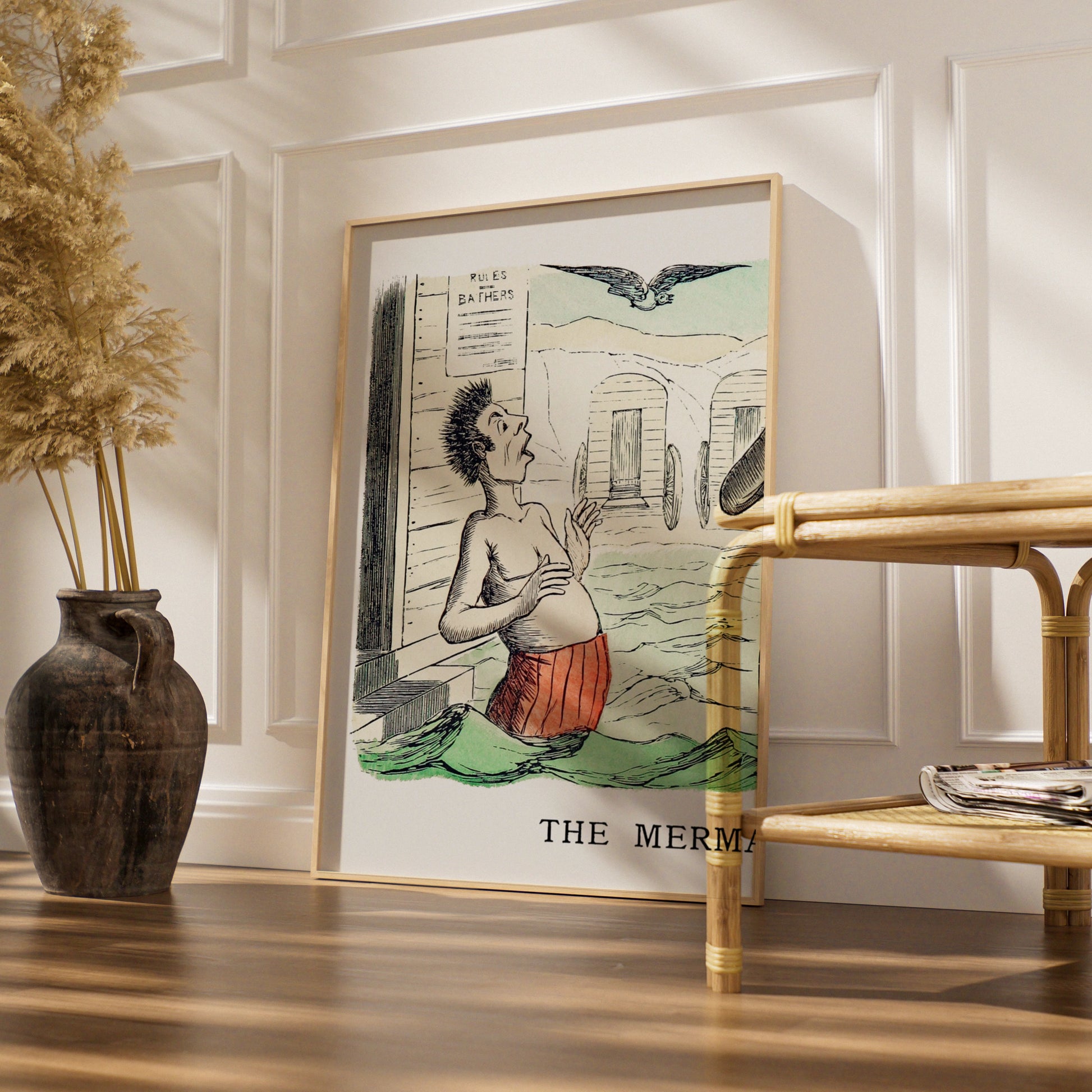 Vintage Bathing Comic Poster, Victorian Beach Humour Wall Art, Antique Seaside Print