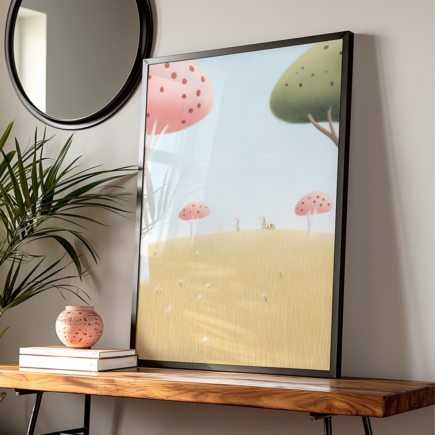 Giraffe Nursery Wall Art, Pastel Safari Print, Baby Room Poster, Cute Animal Decor