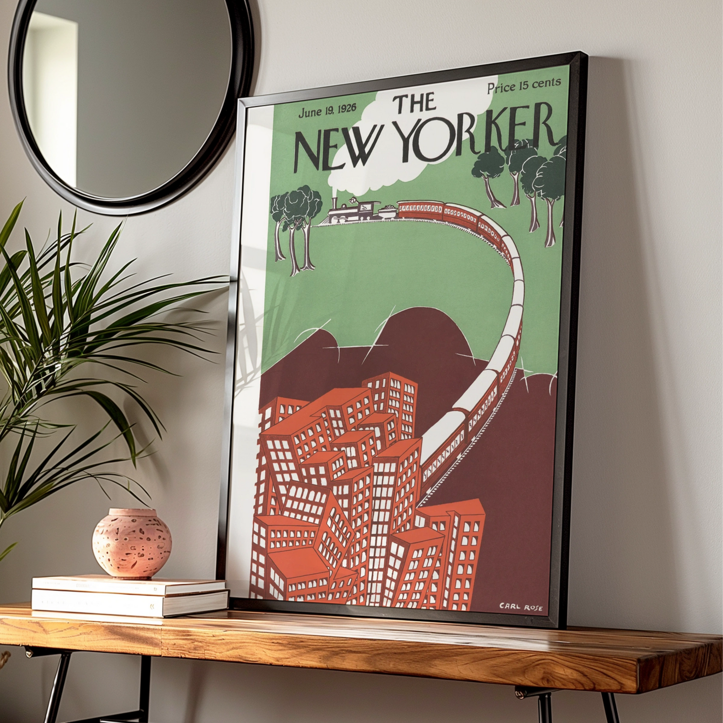 New Yorker Cover June 1926 Poster, Vintage Train City Art, Carl Rose Wall Print
