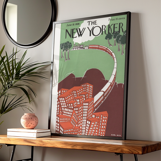 New Yorker Cover June 1926 Poster, Vintage Train City Art, Carl Rose Wall Print