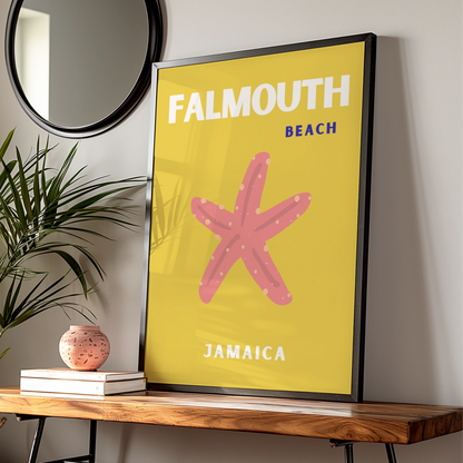 Falmouth Beach Jamaica Travel Poster, Caribbean Wall Art, Retro Tropical Print