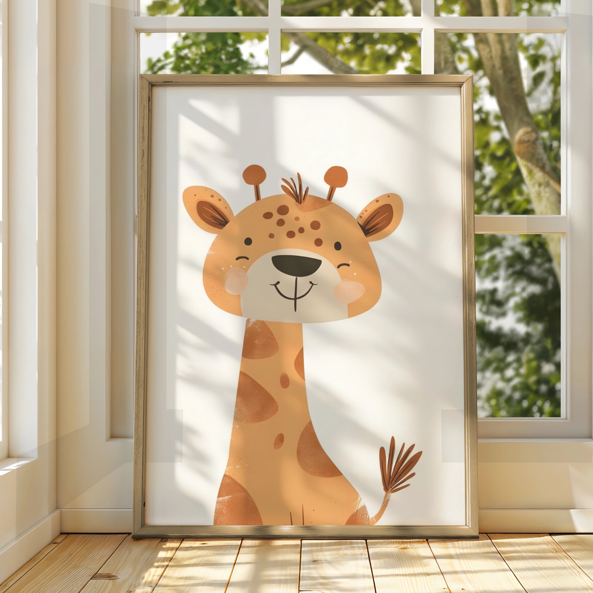 Cute Giraffe Nursery Wall Art, Safari Animal Baby Room Poster, Kids Bedroom Print