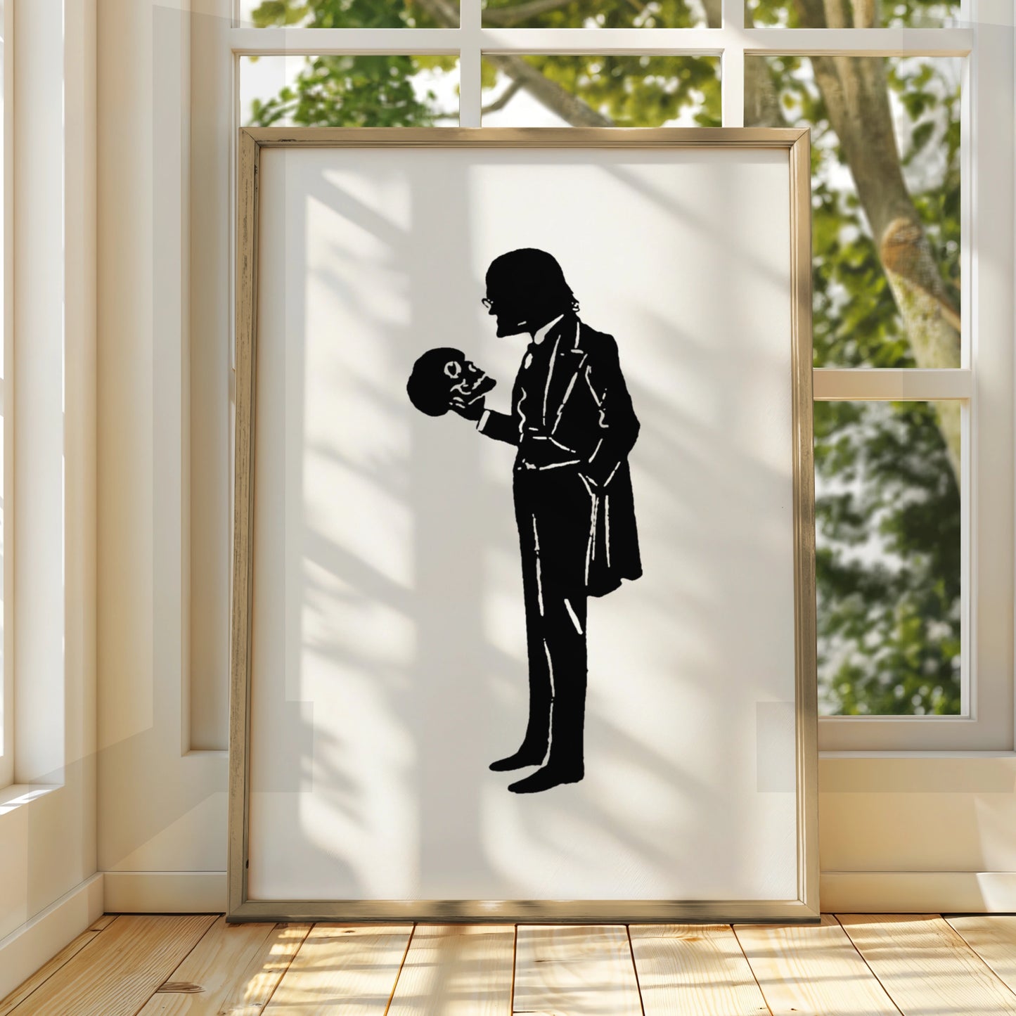 Halloween Skull Silhouette Poster, Gothic Black Wall Art, Spooky Victorian Print