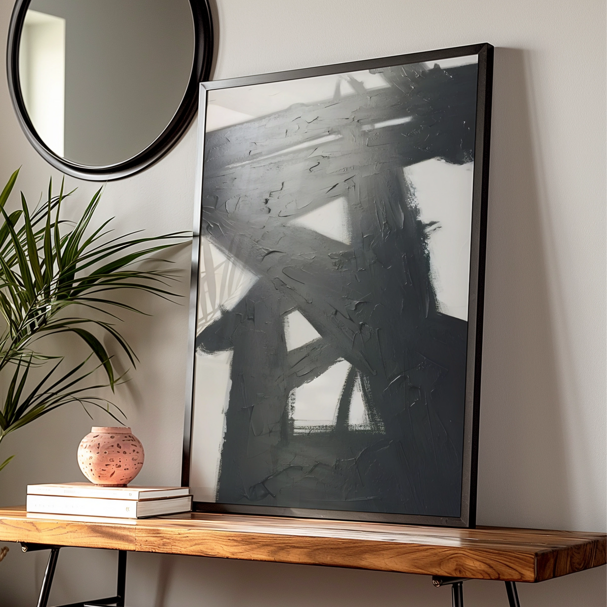 Abstract Brushstroke Monochrome Wall Art, Black and White Poster, Modern Minimalist Print