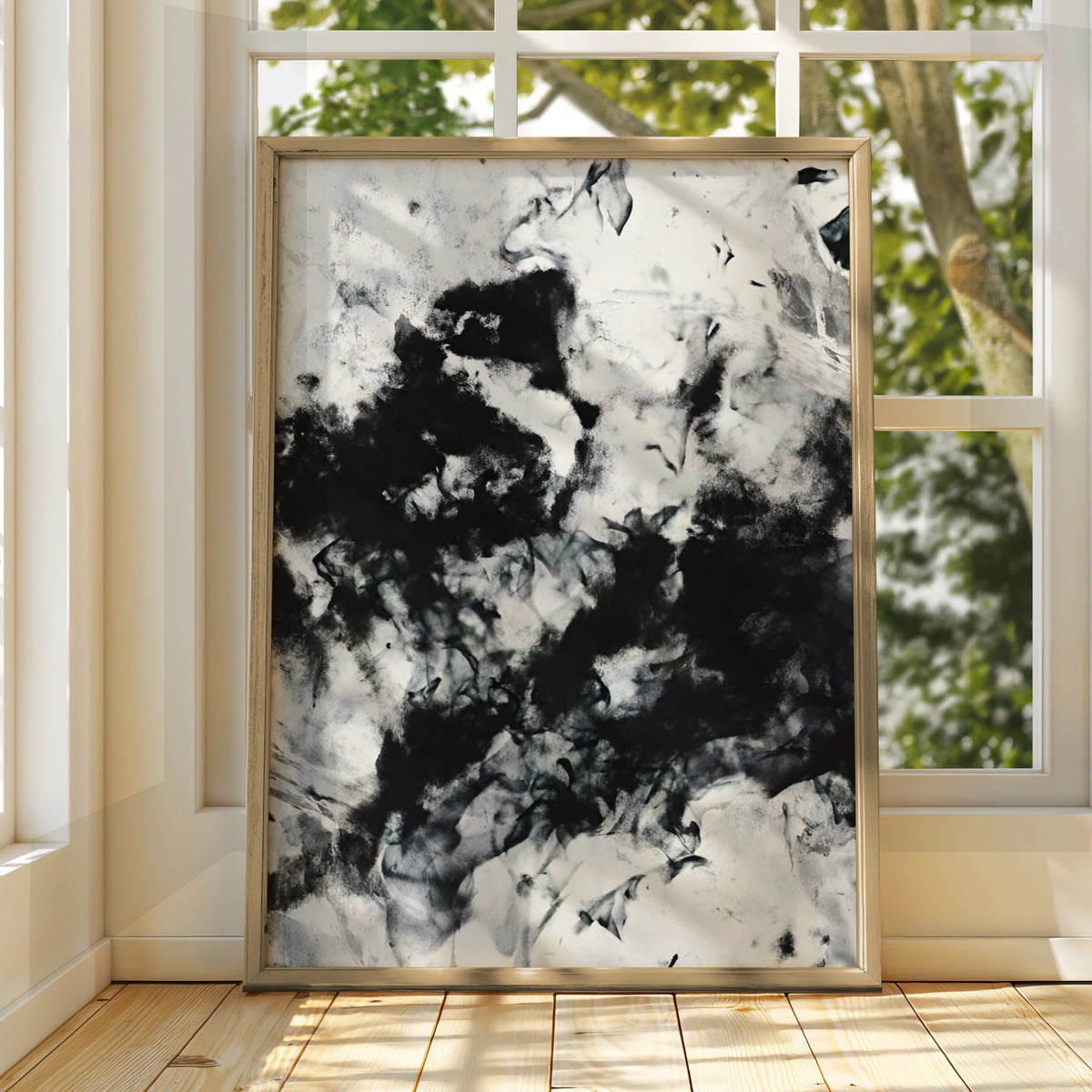 Abstract Ink Wash Monochrome Wall Art, Black and White Poster, Modern Gallery Print