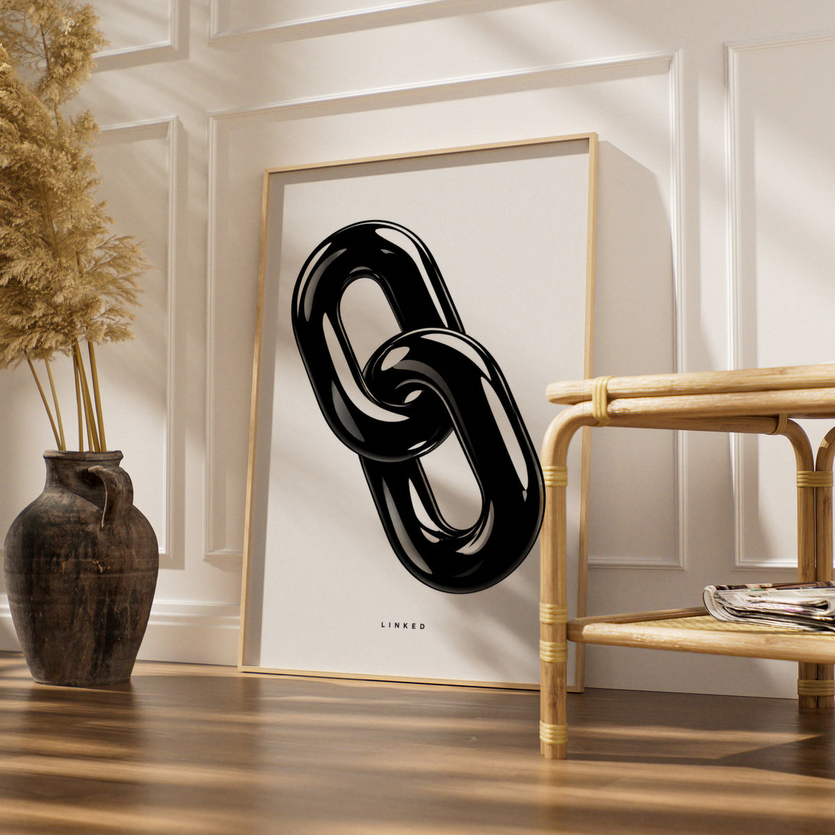 Linked Chain Monochrome Wall Art, Black and White Poster, Minimalist Modern Print
