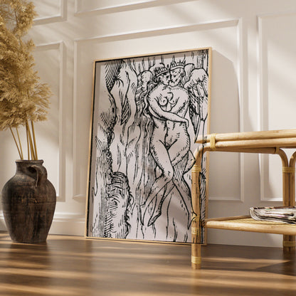 Halloween Dark Art Print, Medieval Woodcut Demon Figure, Gothic Black White Occult Poster Wall Art