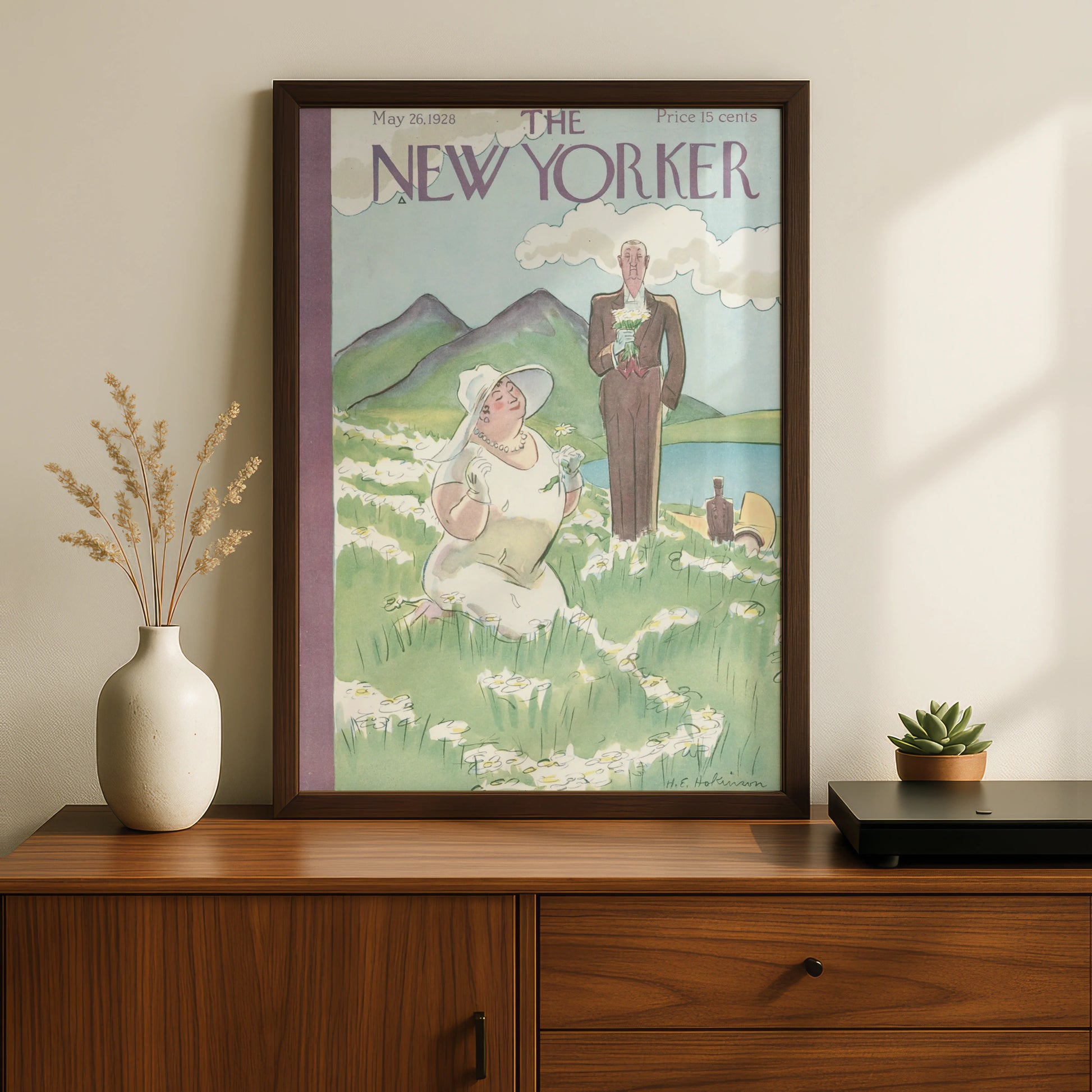 The New Yorker May 1928 Cover Poster, Vintage Wedding Daisy Field Wall Art Print
