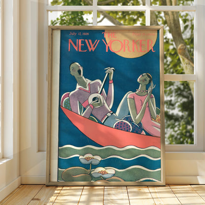 New Yorker 1926 Vintage Cover Poster, Art Deco Couple Boat, Retro Magazine Wall Art