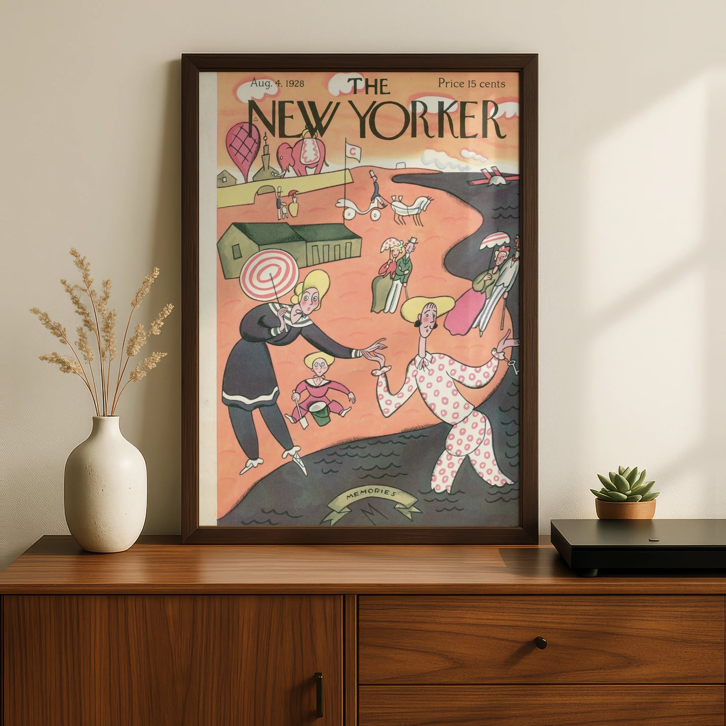 The New Yorker August 1928 Vintage Cover Poster, Beach Scene Art Deco Wall Art Print