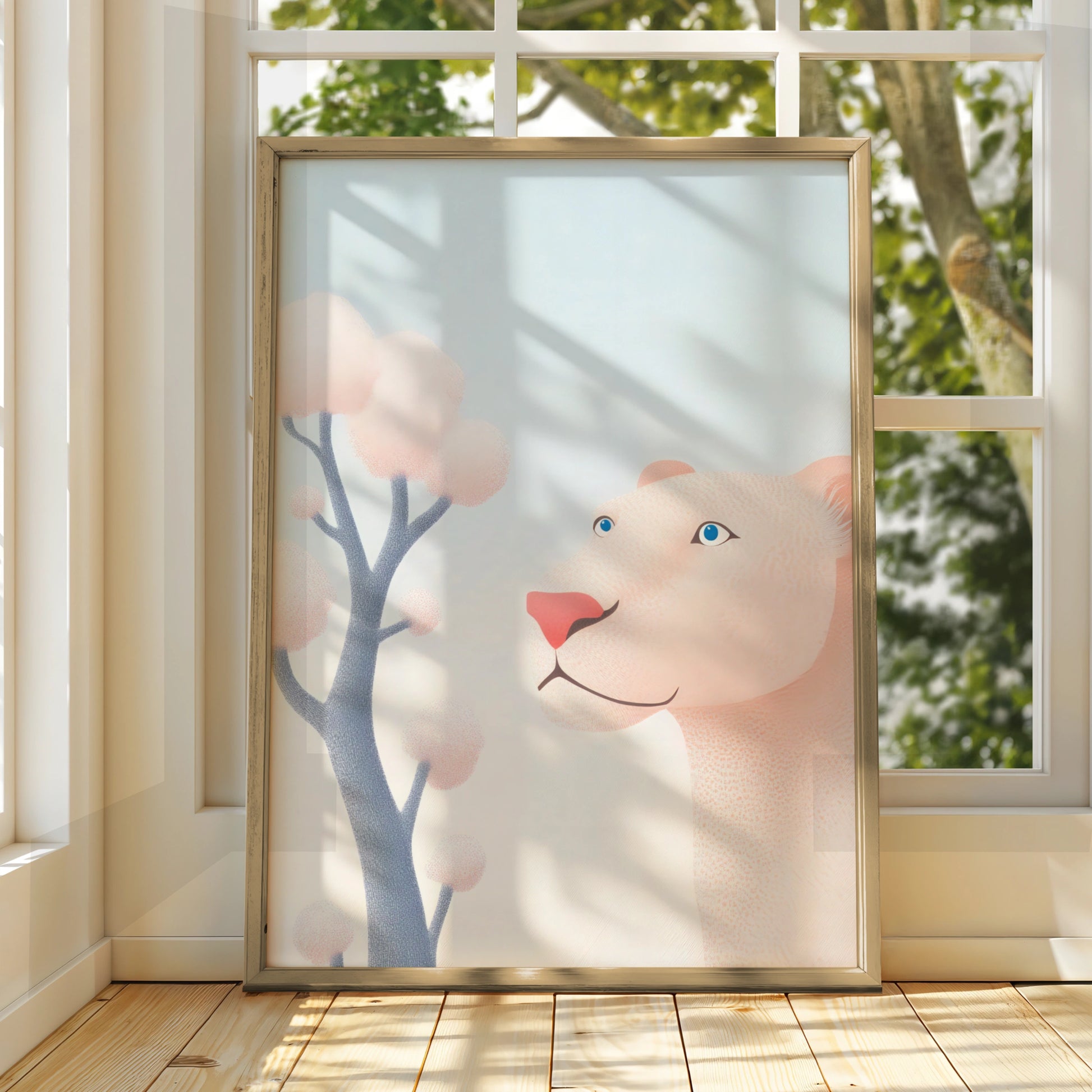 Lion Nursery Wall Art, Cute Lioness Print, Pastel Baby Room Poster, Kids Animal Decor Gift