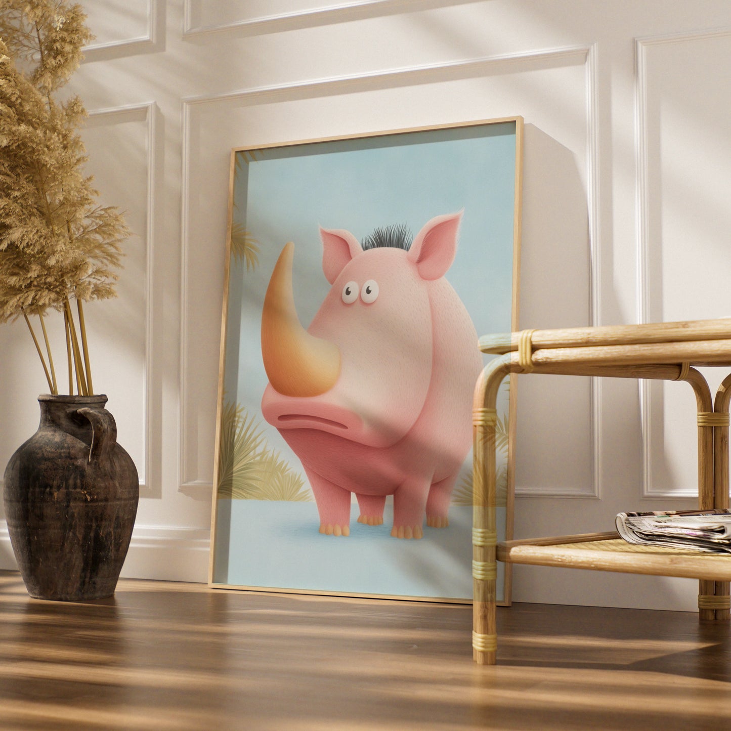 Cute Rhino Nursery Wall Art, Pink Rhinoceros Print, Safari Animal Poster for Kids Room