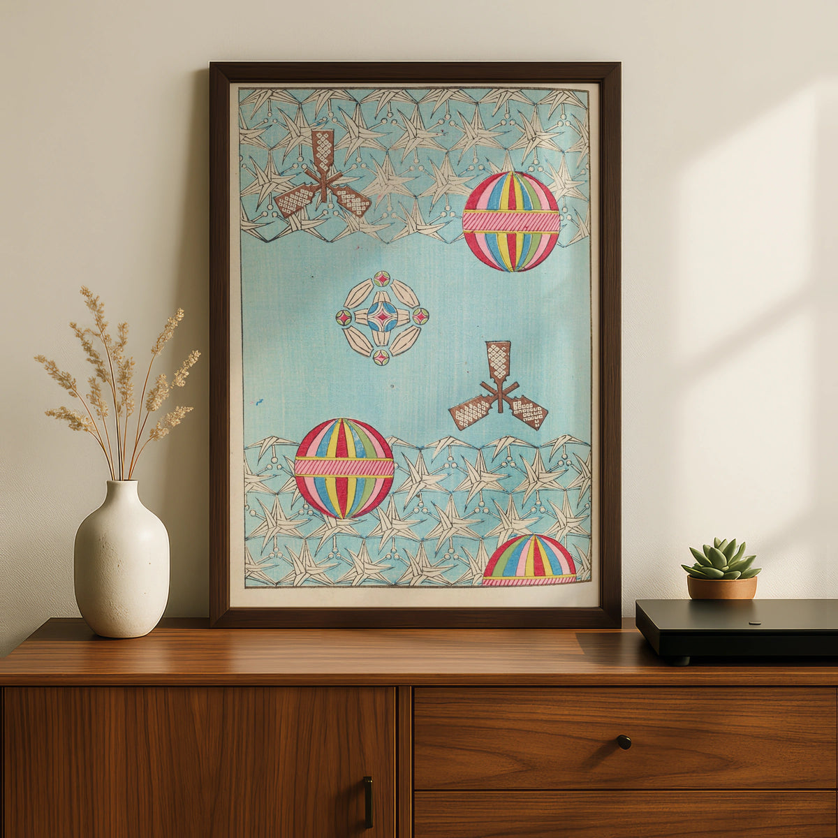 Vintage Japanese Woodblock Print, Bijutsukai 1901, Japandi Wall Art, Geometric Poster – A5 Black frame