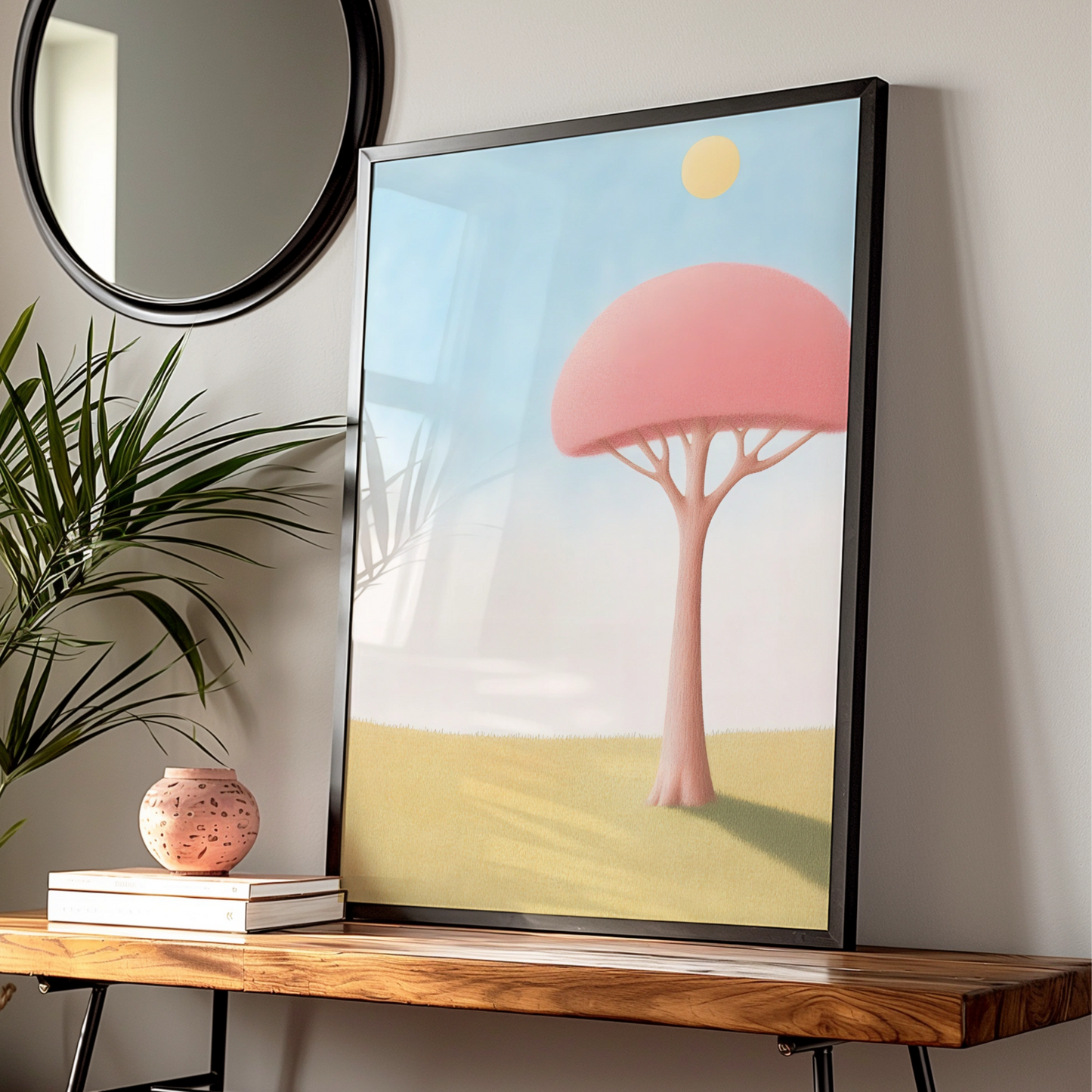 Nursery Wall Art Pink Tree Print, Pastel Kids Room Poster, Cute Baby Room Decor, Toddler Gift