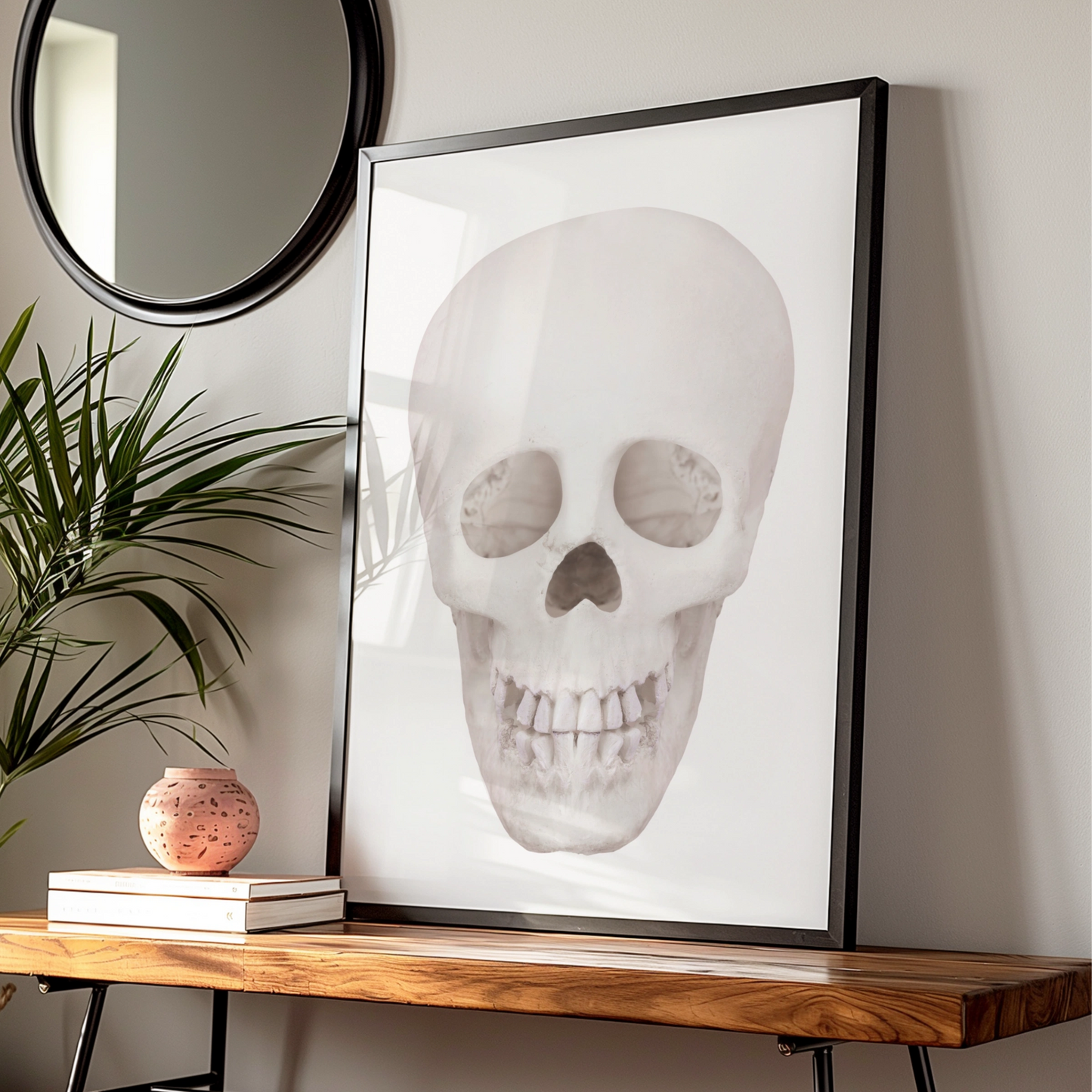 Halloween Skull Wall Art, Minimalist Skull Poster, Spooky White Skeleton Print, Gothic Decor