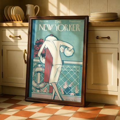 New Yorker Cover May 1926 Poster, Art Deco Woman Rose Bouquet, Vintage Magazine Wall Art