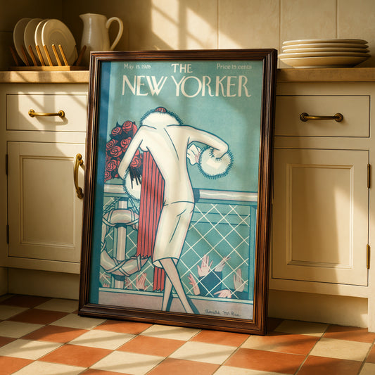 New Yorker Cover May 1926 Poster, Art Deco Woman Rose Bouquet, Vintage Magazine Wall Art