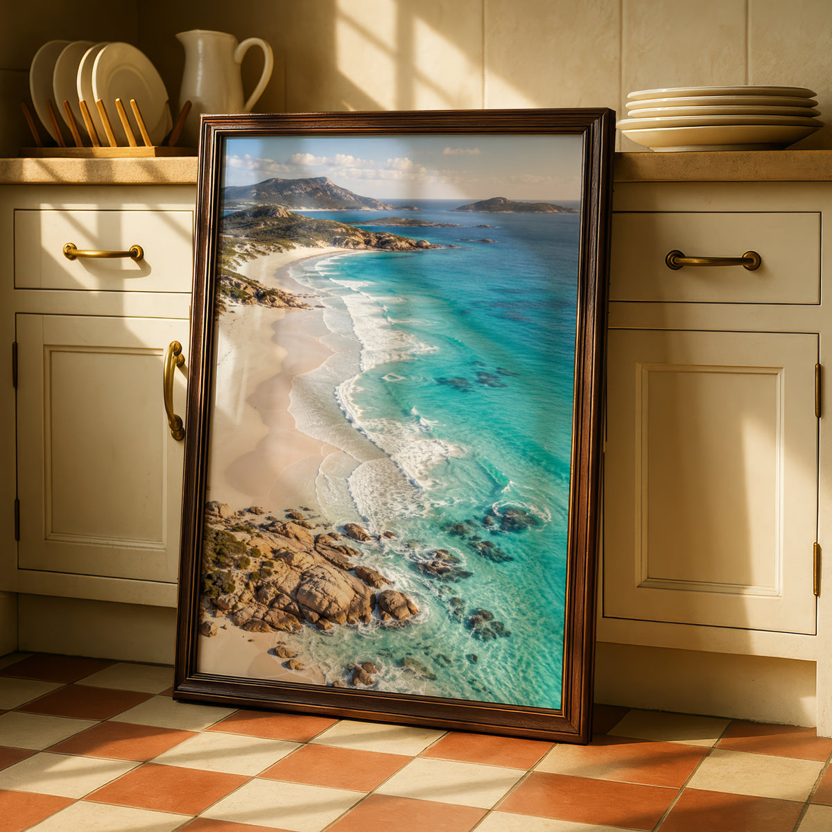 Australian Coastal Landscape Print, White Sand Beach, Turquoise Ocean Wall Art, Beach House Poster