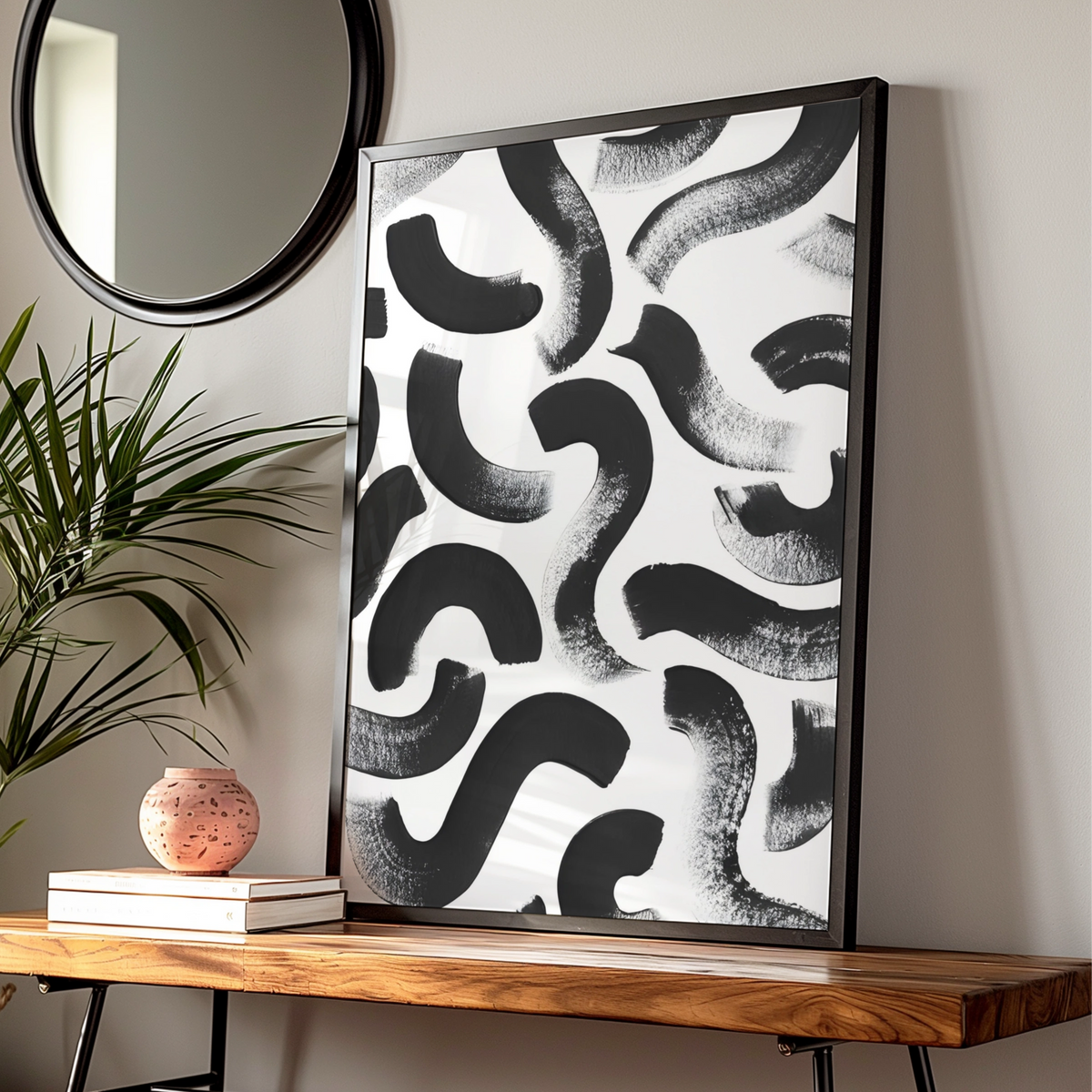 Abstract Brush Stroke Print, Monochrome Wall Art, Black and White Modern Poster