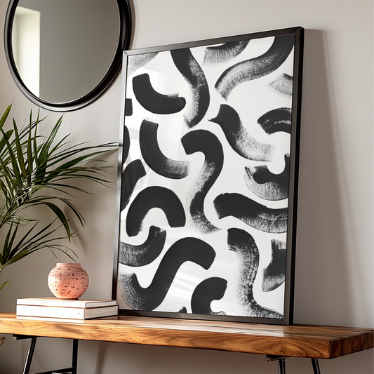 Abstract Brush Stroke Print, Monochrome Wall Art, Black and White Modern Poster