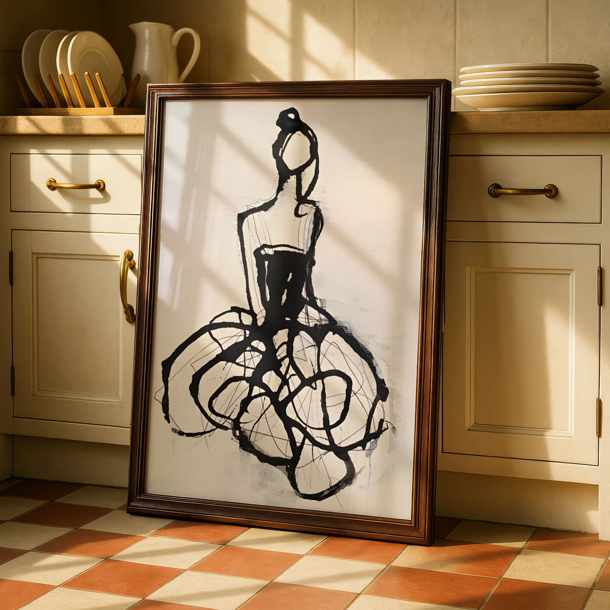 Ballerina Figure Monochrome Wall Art, Black and White Dancer Poster, Abstract Modern Print