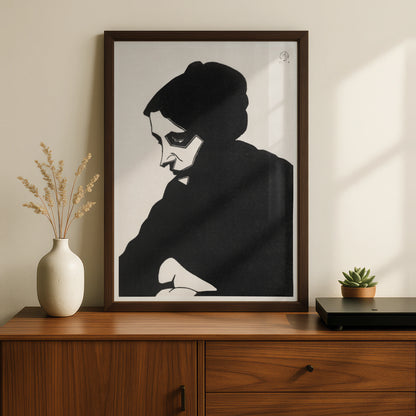 Halloween Masked Figure Poster, Dark Gothic Silhouette Art, Black White Wall Print