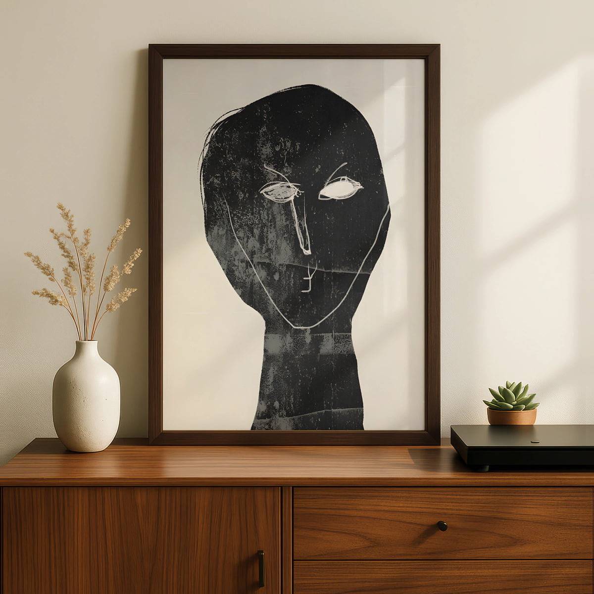 Abstract Face Portrait, Monochrome Wall Art, Black and White Minimalist Print, Modern Gallery Poster