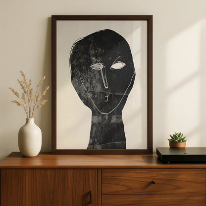 Abstract Face Portrait, Monochrome Wall Art, Black and White Minimalist Print, Modern Gallery Poster