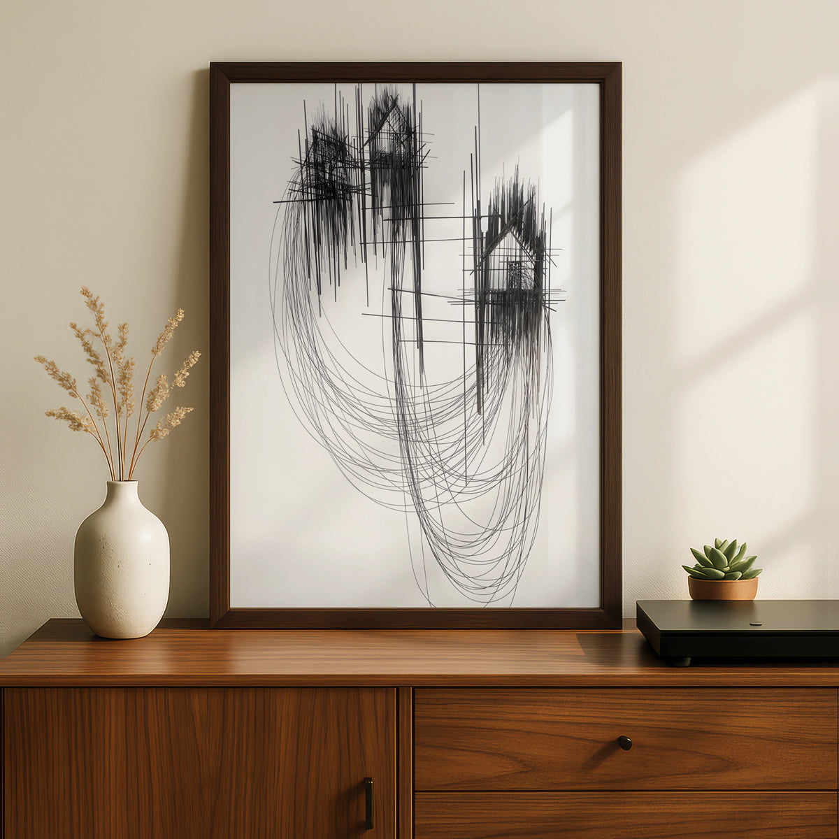 Abstract Line Art Print, Modern Monochrome Wall Art, Black White Geometric Poster