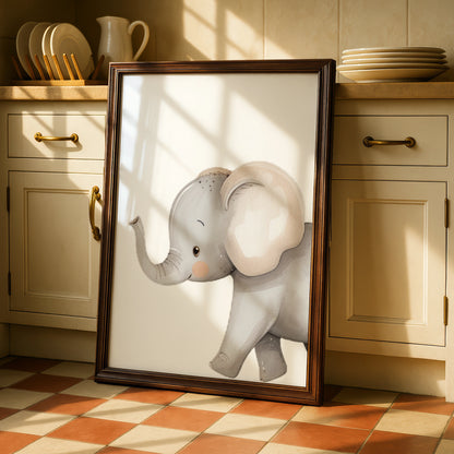 Elephant Nursery Wall Art, Cute Baby Elephant Poster, Safari Animal Print for Kids Room
