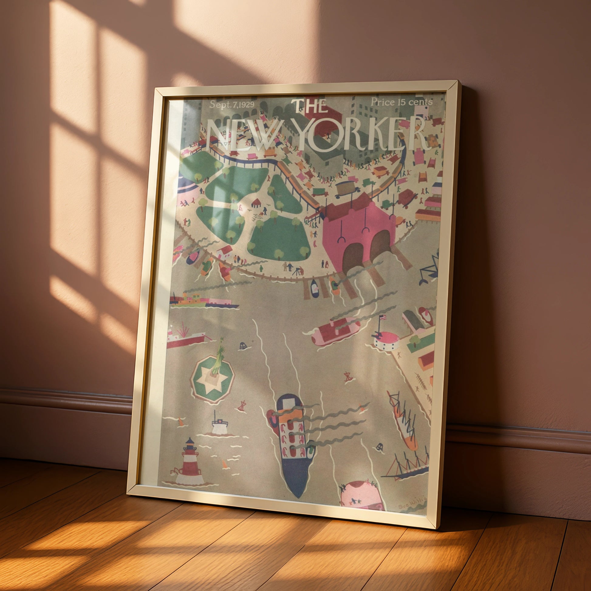 The New Yorker Sept 1929 Cover Poster, NYC Harbour Vintage Wall Art Print