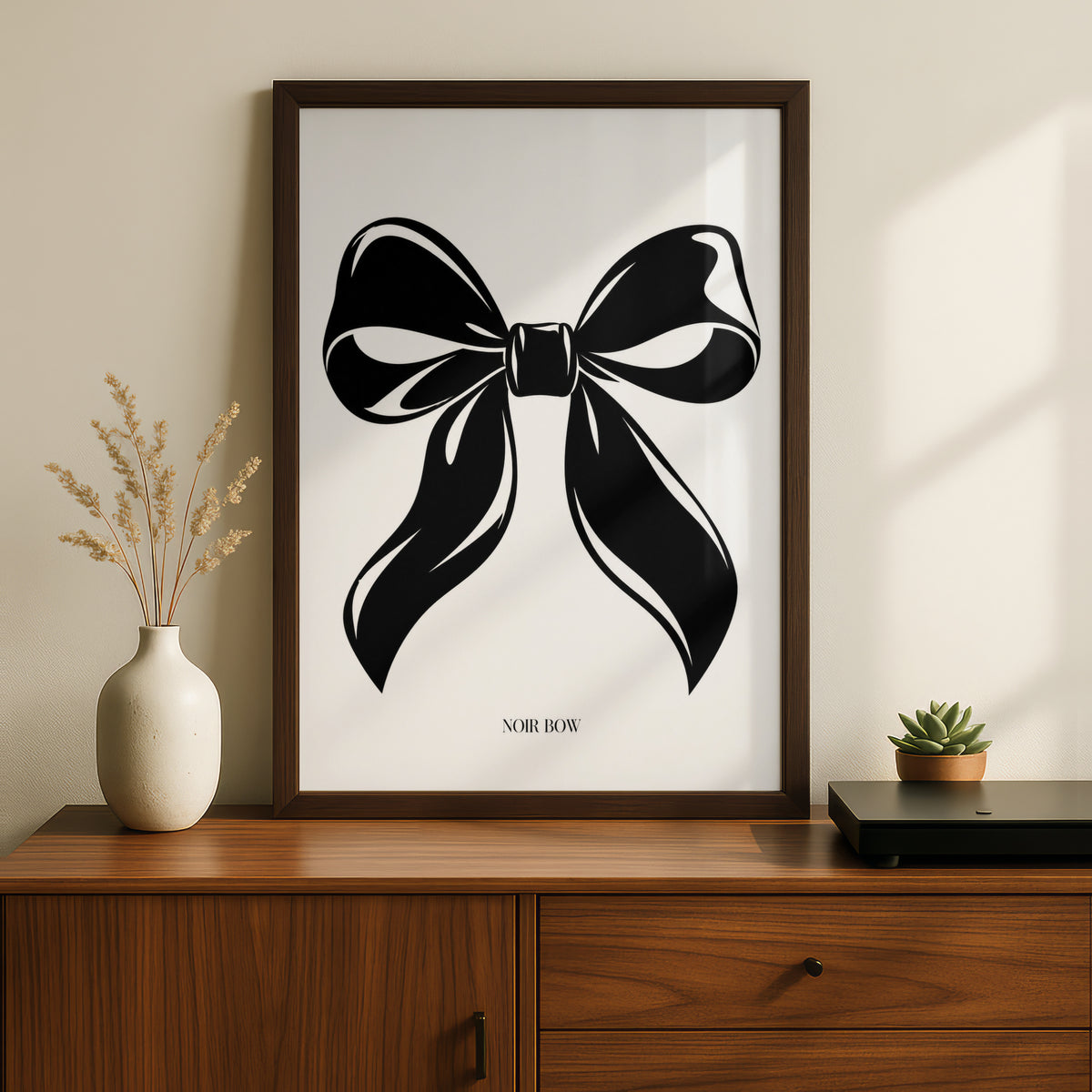 Noir Bow Print, Black and White Poster, Monochrome Wall Art, Minimalist Ribbon Decor