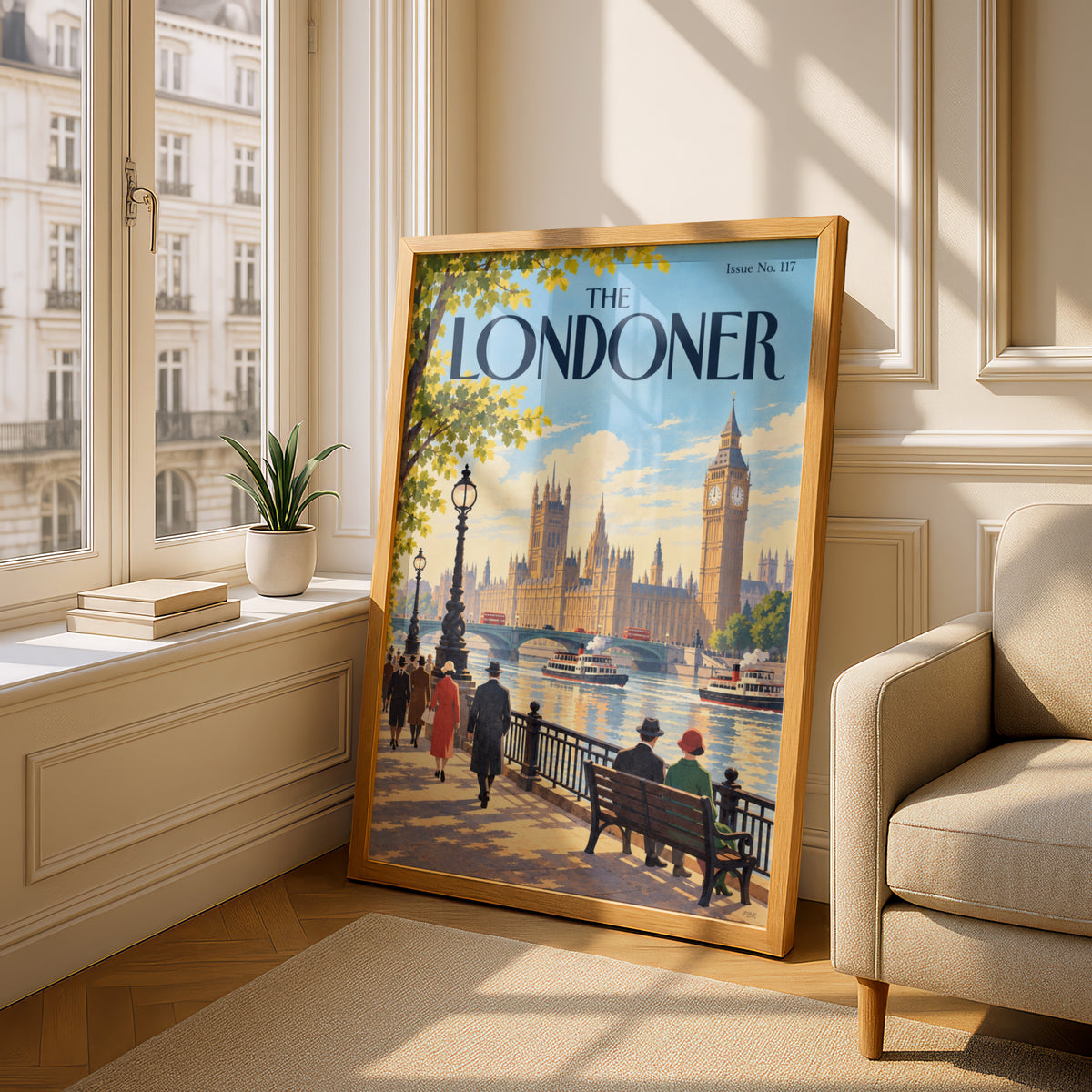 The Londoner Magazine Cover Poster, Vintage London Wall Art, Thames Riverside Print, Big Ben