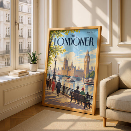 The Londoner Magazine Cover Poster, Vintage London Wall Art, Thames Riverside Print, Big Ben