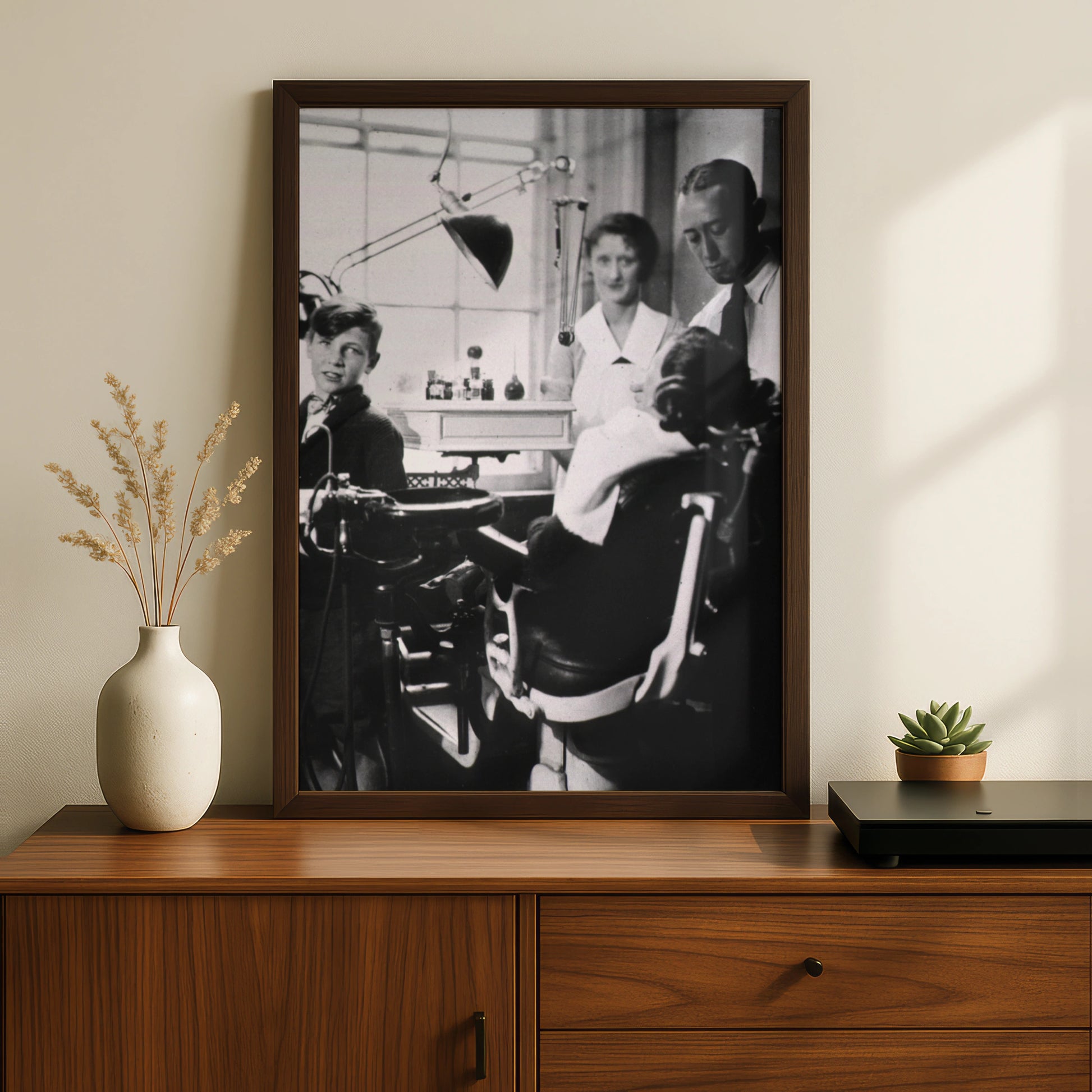 Vintage Dentist Chair Black White Photo Poster, Retro Dental Office Wall Art Print