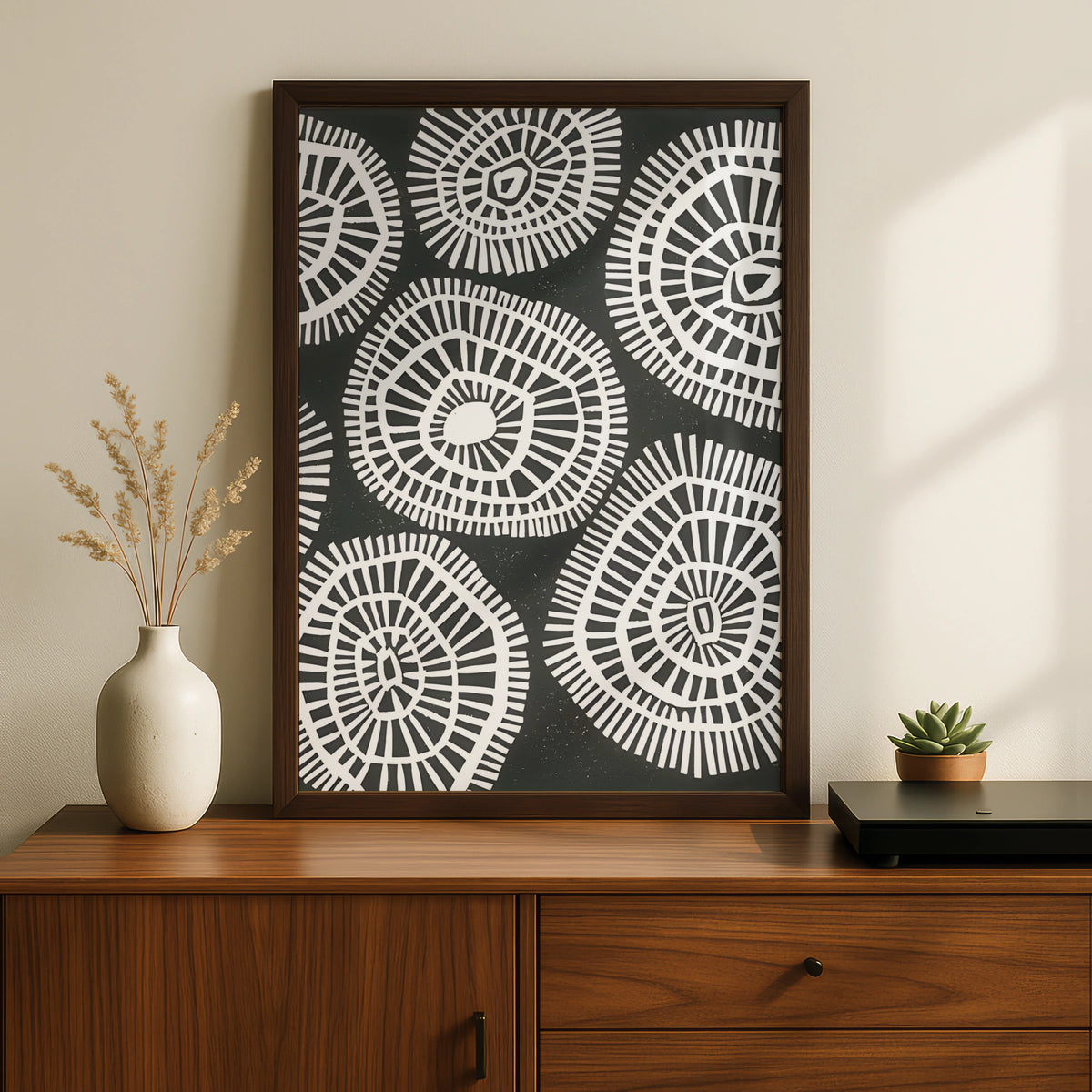 Abstract Circle Pattern Print, Monochrome Wall Art, Black White Geometric Poster, Modern Decor