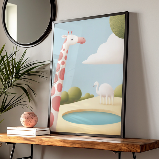 Giraffe Nursery Wall Art, Cute Animal Print, Pastel Baby Room Poster, Kids Decor