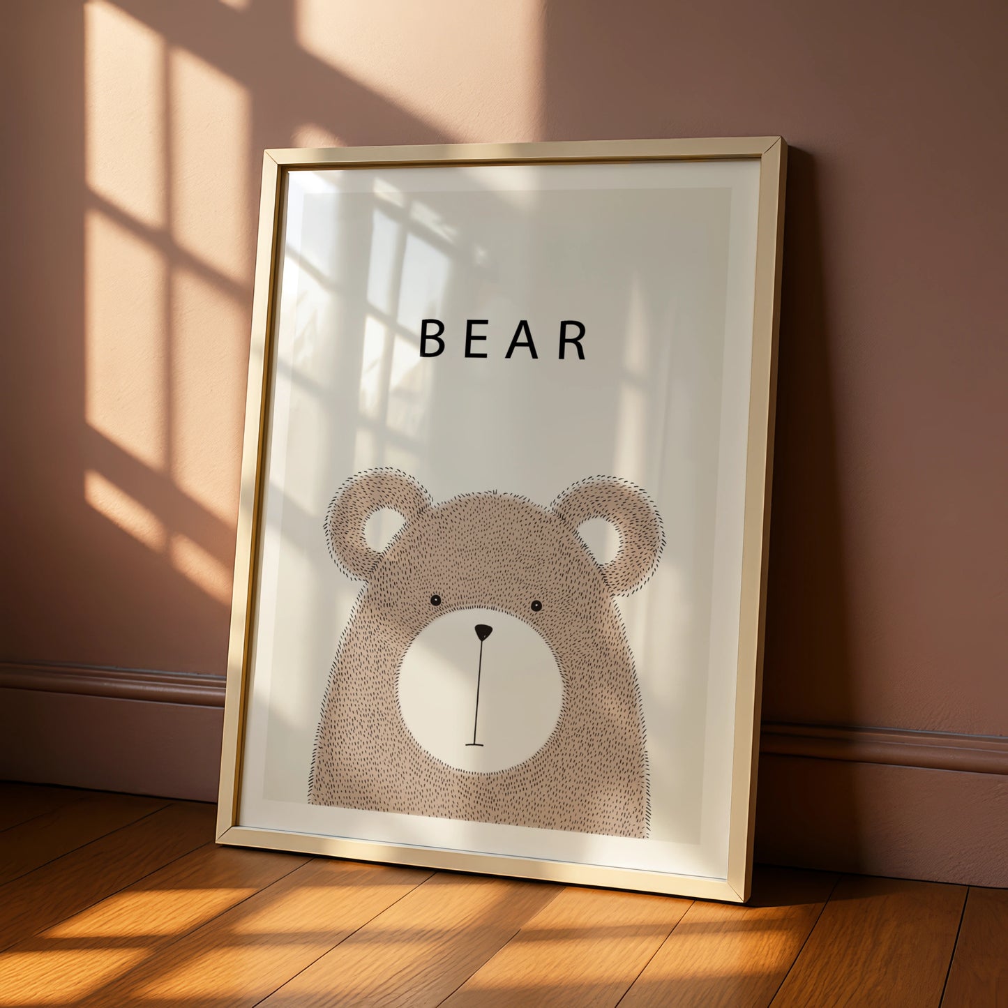 Bear Nursery Poster, Cute Animal Wall Art, Kids Room Print, Neutral Beige Decor