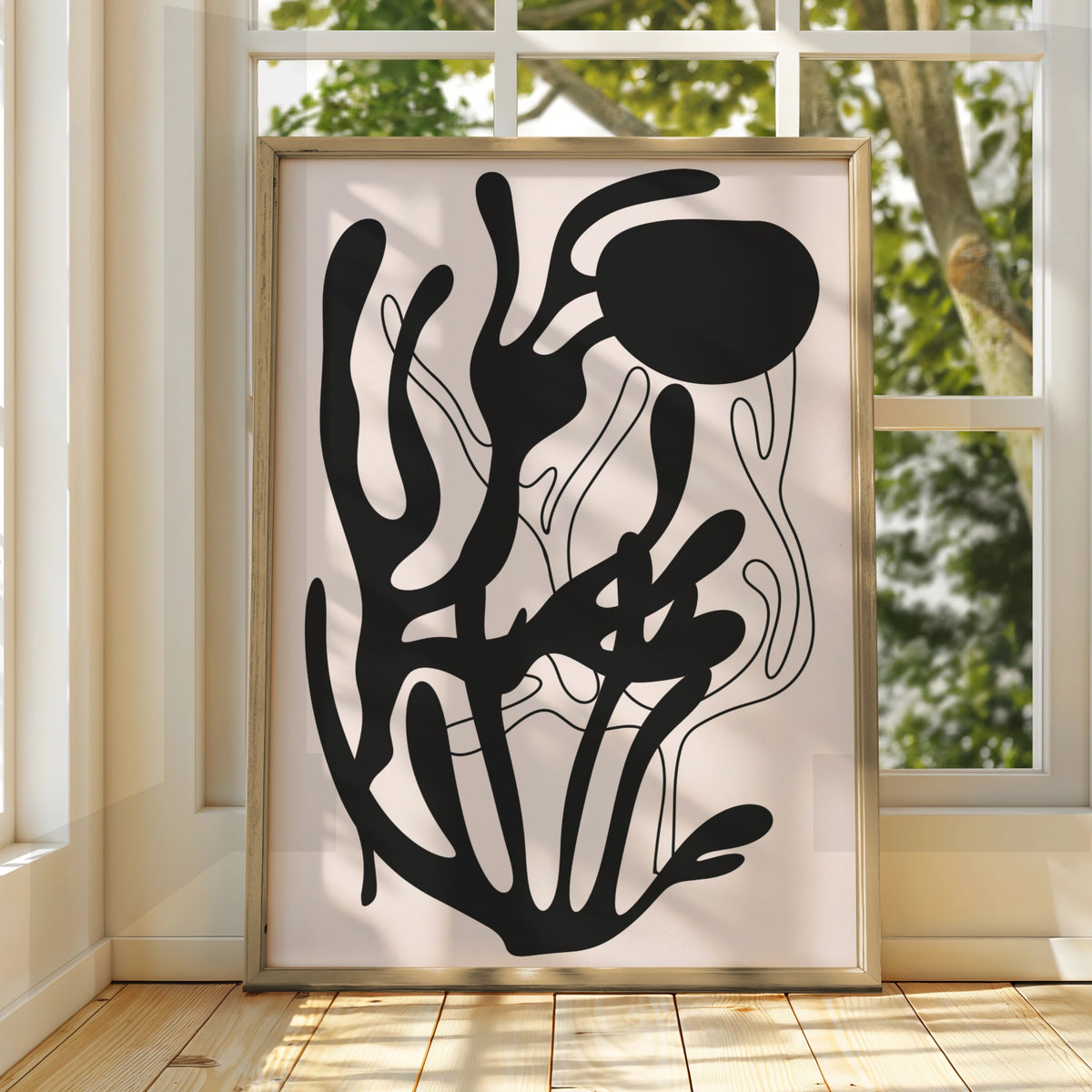 Henri Matisse Inspired Black Abstract Botanical Poster, Organic Shapes Wall Art Print