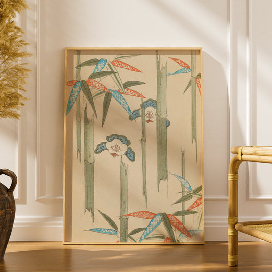 Japanese Botanical Print, Bamboo Floral Wall Art, Vintage Woodblock Poster, Japandi Decor – A5 print