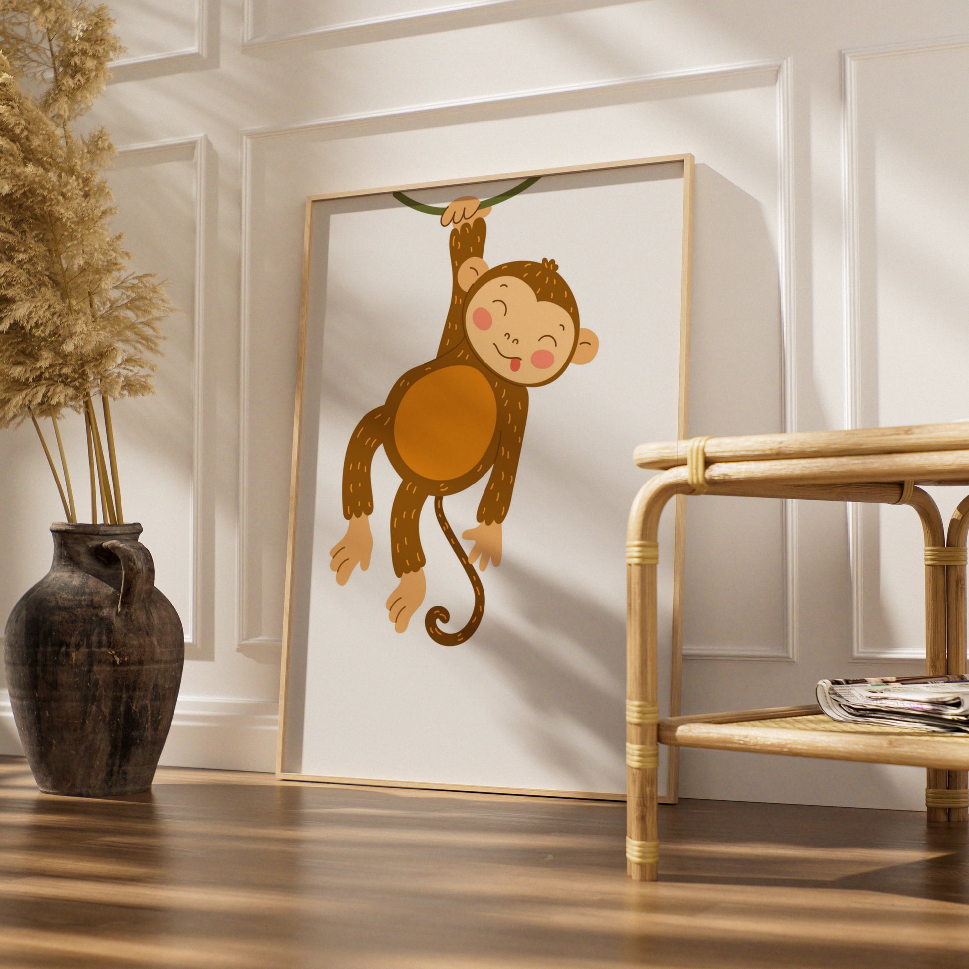 Cute Monkey Nursery Wall Art, Baby Jungle Animal Poster, Kids Room Print Decor