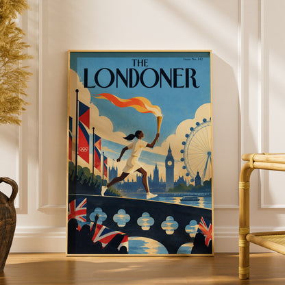 London Torch Runner Poster, Big Ben London Eye Wall Art, Retro Travel Art Print, Living Room