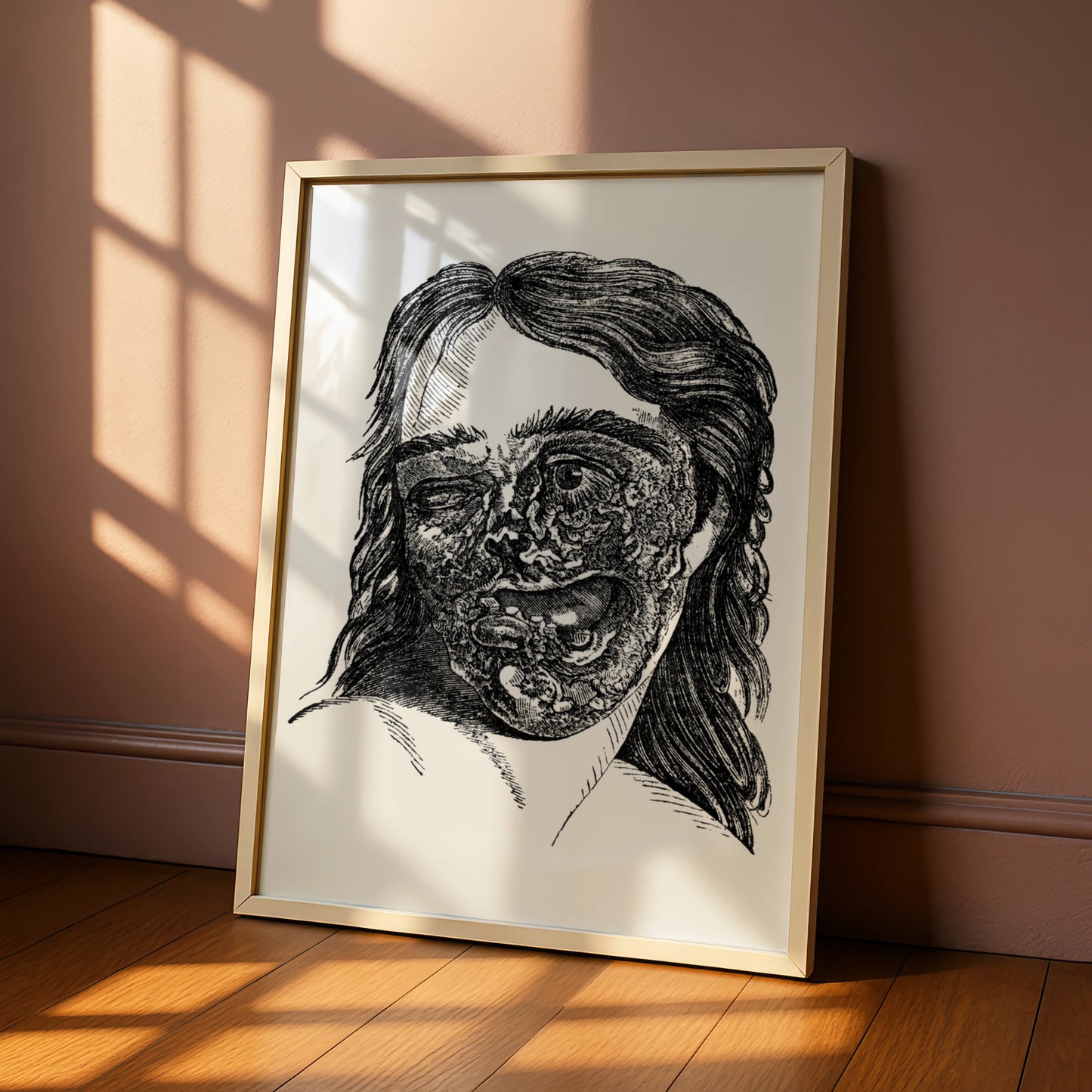 Halloween Horror Poster, Gothic Zombie Face Wall Art, Vintage Engraving Dark Print