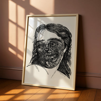 Halloween Horror Poster, Gothic Zombie Face Wall Art, Vintage Engraving Dark Print