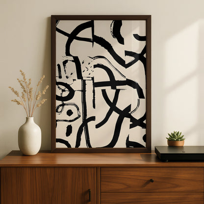 Abstract Brush Stroke Wall Art, Monochrome Black Cream Modern Print, Gallery Wall Poster
