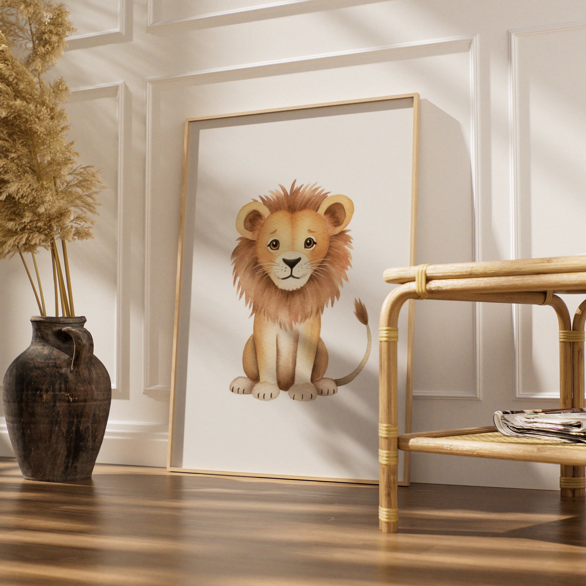 Lion Nursery Wall Art, Cute Watercolour Lion Print, Safari Baby Room Poster, Kids Animal Decor